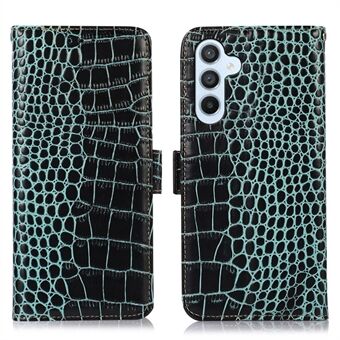 För Samsung Galaxy A54 5G Crocodile Texture Telefonfodral Stand i äkta kohudsläder RFID-blockerande anti-droppskydd