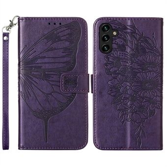 YB Imprinting Series-4 för Samsung Galaxy A54 5G PU Stand Telefonskydd Butterfly Flower Imprinted Full Protection Plånboksfodral med handrem