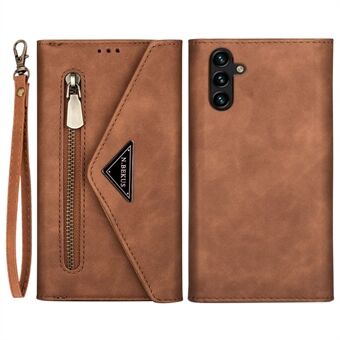 För Samsung Galaxy A54 5G Zipper Pocket Skin-touch Feeling Flip Läder plånboksfodral Stand Stötsäkert telefonfodral med kort + lång rem