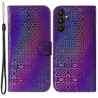 För Samsung Galaxy A54 5G PU-läder bländande blommönster Stötsäkert plånboksfodral Stand Magnetstängning Flip-telefonfodral med rem