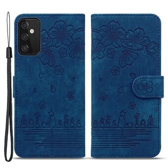 För Samsung Galaxy A54 5G PU läder plånboksfodral Imprinted Cat Flower Stand med rem