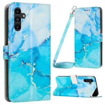 För Samsung Galaxy A54 5G telefonfodral i marmormönster PU- Stand Telefonplånboksfodral med axelrem