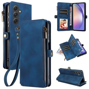 För Samsung Galaxy A54 5G Zipper Pocket Stand Läderfodral Anti-fall Telefonskydd med rem