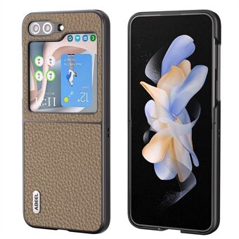 ABEEL För Samsung Galaxy Z Flip5 5G Baksida Telefonfodral Kohud Läderbelagd PC Litchi Texture Cover
