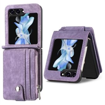 Skyddande plånboksfodral för Samsung Galaxy Z Flip5 5G Retro PU-läder PC-telefonfodral med stöd