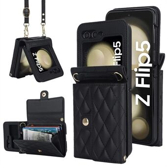 ZD 03 telefonfodral för Samsung Galaxy Z Flip5 5G PU-läder + PC RFID-blockerande plånboksfodral med rem