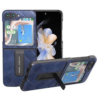ABEEL För Samsung Galaxy Z Flip5 5G Kickstand Skyddsfodral PU-läderbelagd PC Grid Texture Telefonskal