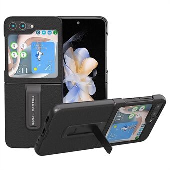 ABEEL För Samsung Galaxy Z Flip5 5G Kickstand Telefonfodral Äkta koläder+PC Textured Cover