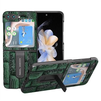 ABEEL för Samsung Galaxy Z Flip5 5G Mahjong Texture Kickstand Cover äkta koläder+PC telefonfodral