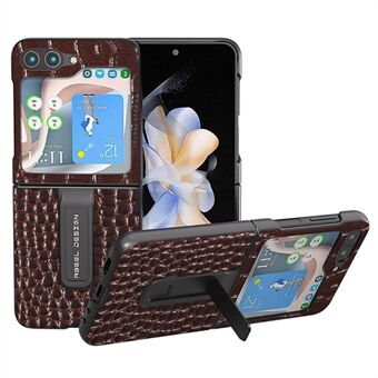 ABEEL För Samsung Galaxy Z Flip5 5G Crocodile Texture Skyddsfodral Äkta koläder+PC Kickstand Telefonskydd