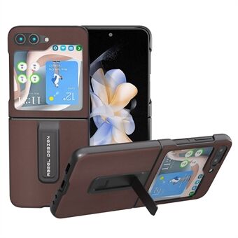 ABEEL för Samsung Galaxy Z Flip5 5G Kickstand Nappa Texture Case Äkta koläder+PC-telefonskal