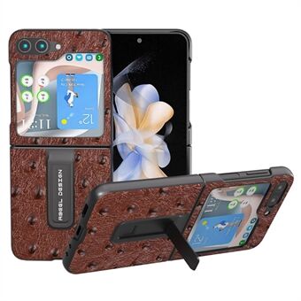 ABEEL För Samsung Galaxy Z Flip5 5G Kickstand Telefonfodral Äkta koläder+PC Struts Texture Skyddsfodral
