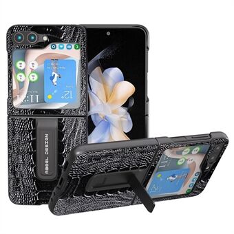ABEEL för Samsung Galaxy Z Flip5 5G Crocodile Texture Kickstand Cover äkta koläder+PC telefonfodral