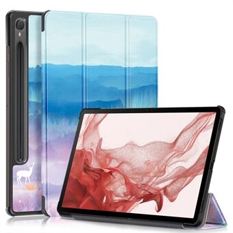 För Samsung Galaxy Tab S9 11 tum SM-X710, SM-X716B, SM-X718U mönsterutskrift läderfodral för surfplatta med vikbar ställning och smart skydd.