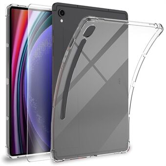 För Samsung Galaxy Tab S9 TPU-skal för surfplattor med genomskinligt fodral och 2,5D härdat glas skärmskydd.