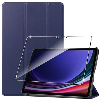 För Samsung Galaxy Tab S9 Tri-Fold Stå PU-läderfodral till surfplatta med 2,5D härdat glas skärmskydd