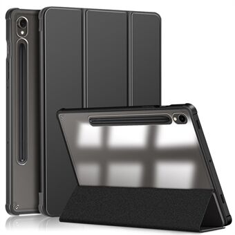 Skyddande fodral till Samsung Galaxy Tab S9 (SM-X710 / SM-X716B / SM-X718U) PU+TPU+Acrylic Tri-fold Stand surfplatta-skal med plats för penna.