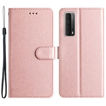 För Huawei P Smart 2021 / Y7a telefonfodral PU Läder Silk Texture Stand Plånbok Flip Cover med rem