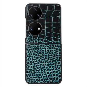För Huawei P50 Pocket Crocodile Texture Flip-telefonfodral i äkta läder Belagd Hybridbotten Mobiltelefonfodral Tillbehör