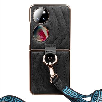 QIALINO telefonfodral för Huawei Pocket S 4G / P50 Pocket, äkta koläderbelagd PC-fodral med Ring /rem