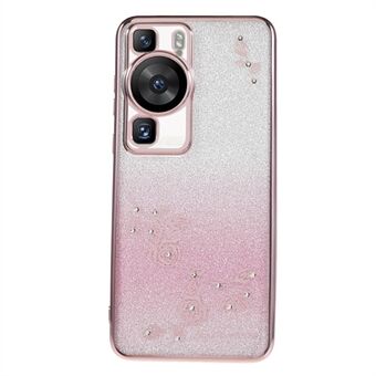 Flower Pattern Rhinestone telefonfodral för Huawei P60, Gradient Glitter Soft TPU Cover