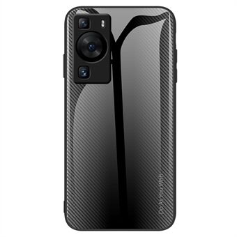För Huawei P60 Carbon Fiber Texture Case Anti- Scratch Mjuk TPU + härdat glasskydd