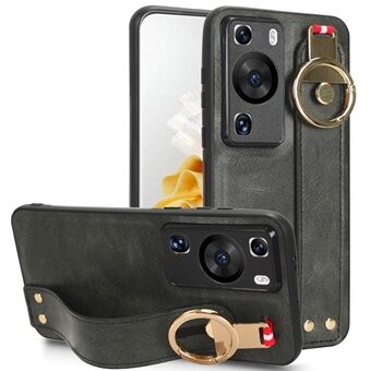 For Huawei P60 / P60 Pro Phone Cover Wristband Kickstand PU Leather Coated PC+TPU Case with Neck Strap
