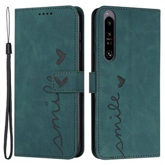 För Sony Xperia 1 IV 5G Anti-fingeravtryck PU-läderplånbok Telefonfodral Hjärtformad Hjärtform Skinn-touch Feeling Stand Fodral med rem