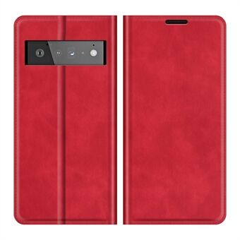 Folio Flip Style Skin-touch Auto-absorbed PU Leather Wallet Shockproof Stand Protective Cover för Google Pixel 6 Pro.