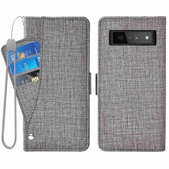 För Google Pixel 6 Pro 5G Hudvänligt plånboksfodral med jeansliknande tygtextur i PU-läder och roterande kortplats för telefonhöljet mot repor.