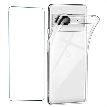 För Google Pixel 7 5G mjuk TPU genomskinligt telefonfodral med 2.5D böjd kant härdat glasskärmsfilm.
