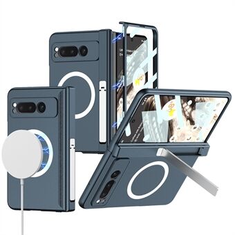För Google Pixel Fold Magnetisk Telefonväska med PC-stödben Telefonfodral med härdat glas skärmskydd.