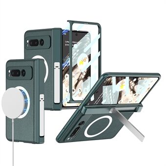 GKK för Google Pixel Fold PU-läder+PC-telefonskal med magnetisk gångjärnskyddsstöd och härdat glasfilm.
