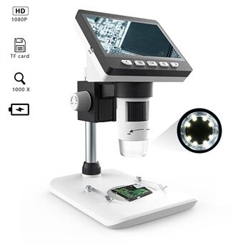 Inskam307 1000X 4,3-tums HD 1080P LCD Digital Microscope Justerbar skrivbordsmikroskopkamera med 8-LED (stöd 10 språk)