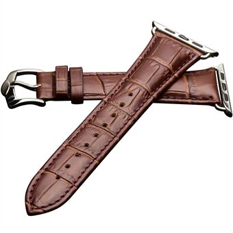 QIALINO krokodilmönster äkta läderklocka handledsrem för Apple Watch Series 5 4 44mm / Series 3 2 1 42mm