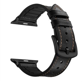 Äkta läderbelagt silikon Smart Watch Band för Apple Watch Series 6 / SE / 5/4 40mm / Series 3/2/1 38mm