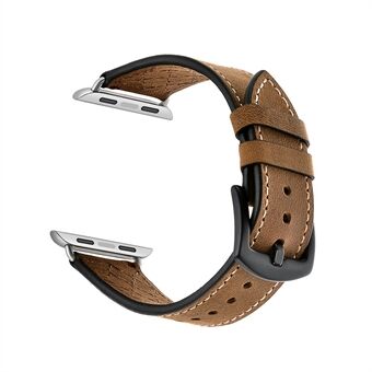 Grid Style Crazy Horse Skin Äkta läder Smart Watch-rem för Apple Watch SE / Series 6/5/4 44mm / Series 3/2/1 42mm