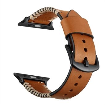 Reservdelar stil Läderbelagd Smart klockarmband för Apple Watch Series 3 2 1 42mm / Series 6 SE 5 4 44mm