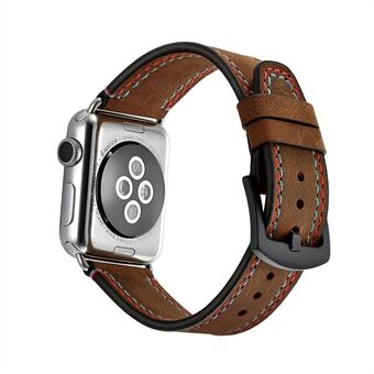 Dubbelfärgsömdesign Äkta läderklockarmband för Apple Watch Series 1/2/3 42mm / Series 4/5/6 / SE 44mm