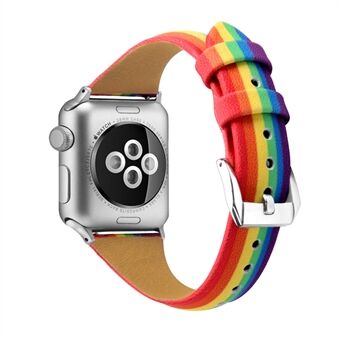 Byt klockband för Apple Watch Series 6 / SE / 5/4 44mm / Series 3/2/1 42mm Rainbow äkta läderrem