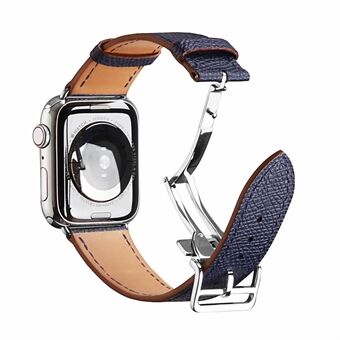 Fällbar spänne Smart Watch-rem i äkta läder [Silverspänne] för Apple Watch SE / Series 6/5/4 40MM / Series 3/2/1 38mm