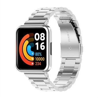 För Xiaomi Redmi Watch 2 Lite rostfritt Steel med tre pärlor Smartwatch-band Ersättningsarmband med klockfodral - Silver