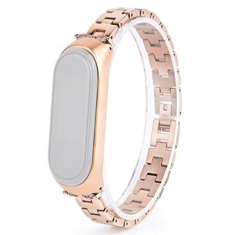 För Xiaomi Mi Band 3/4 Bling Rhinestone Dekorativ Smart Watch Rostfritt Steel Kedjearmband Metallurband