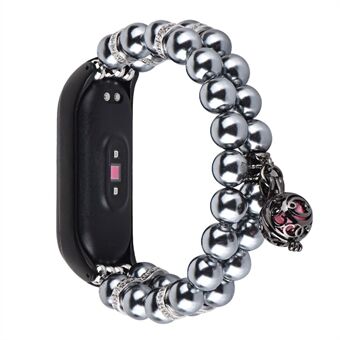 För Xiaomi Mi Band 4 / Mi Band 3 Två rader Faux Pearl Metal Ball Dekor Armband Handledsrem Smart Watch Band