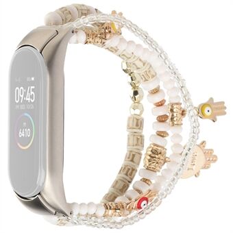 För Xiaomi Mi Band 3/4 Bohemian Beaded Armband Watch Band Smart Watch Ersättningsarmband med Hand of Fatima hänge för kvinnor