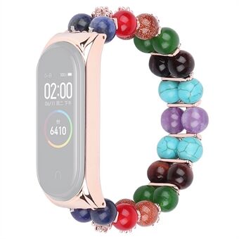 För Xiaomi Mi Band 5/6 Färgglad sten klockarmband Två rader pärlor dekorerad handledsrem Smart Watch Band Armband