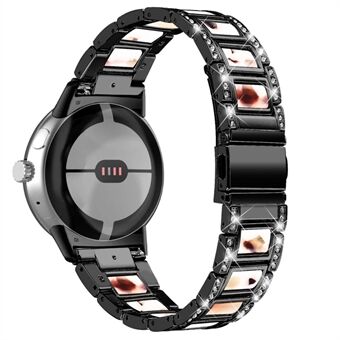 För Google Pixel Watch Armband i rostfritt Steel , hartsarmband strass dekor, utbytesarmband