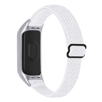 För Xiaomi Smart Band 8 Flätad Solo Loop Watch Band Stretchy Nylon Elastiska remmar med silver klockfodral