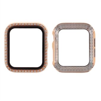 Galvanisering Strass Dekor PC-ram Skyddskåpa i härdat glas för Apple Watch Series 4/5/6 / SE 44mm