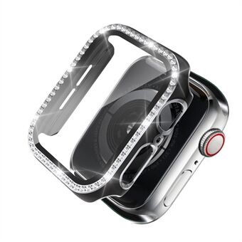 Tvåfärgad galvaniserande strass kristall PC-överdrag med skärmfilm av härdat glas för Apple Watch 4/5/6 / SE 44mm